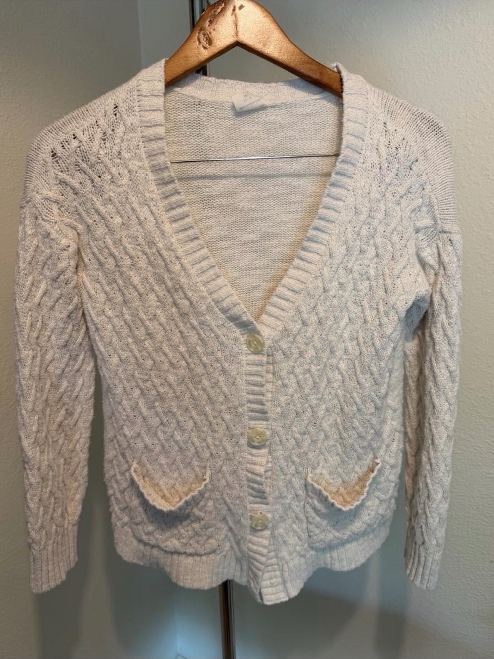 abercrombie kids Cream Cable-Knit V-Neck Button Cardigan